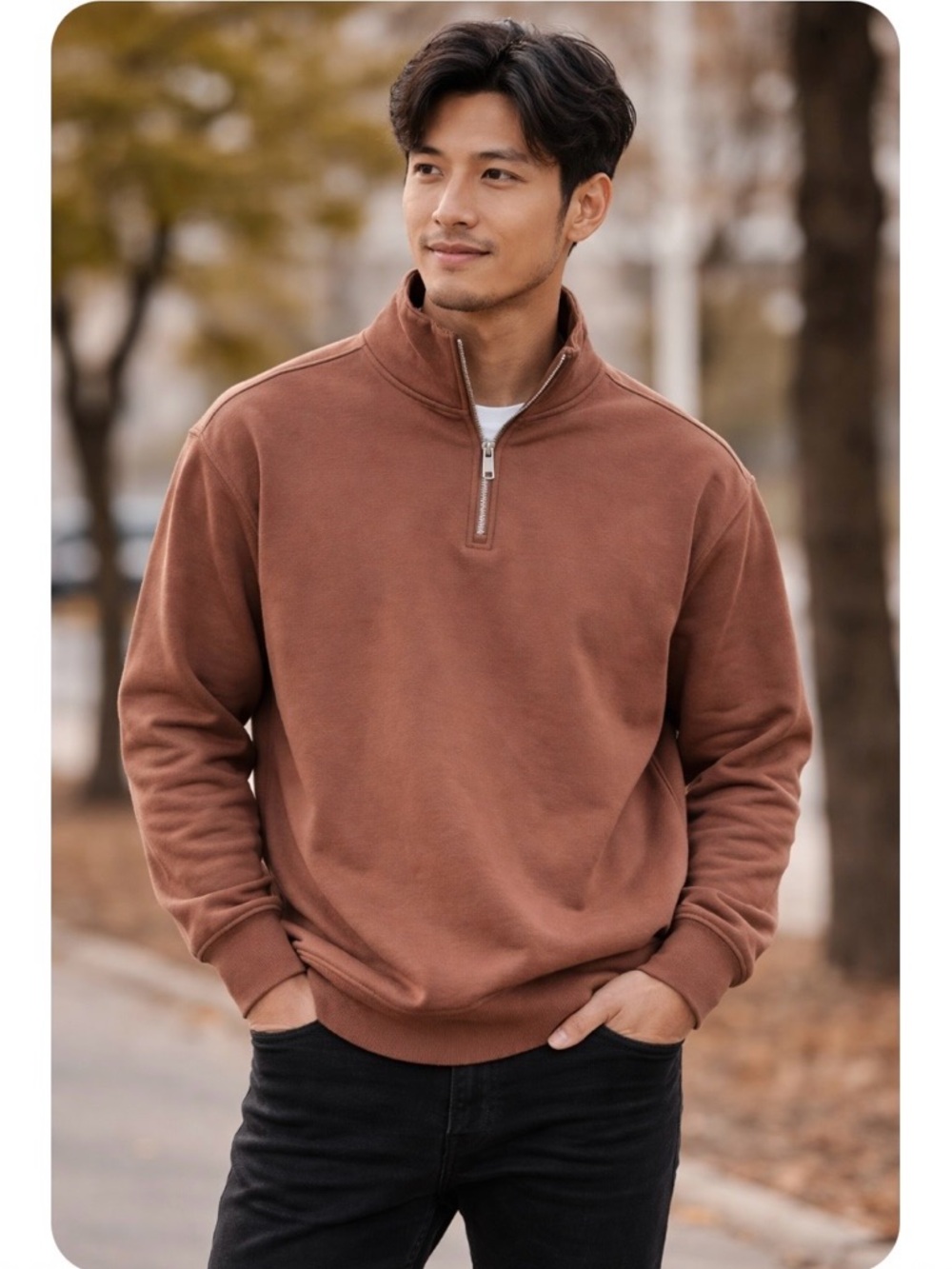 Plenum Studio Brown Mens Quarter Zip Sweatshirt Size Medium